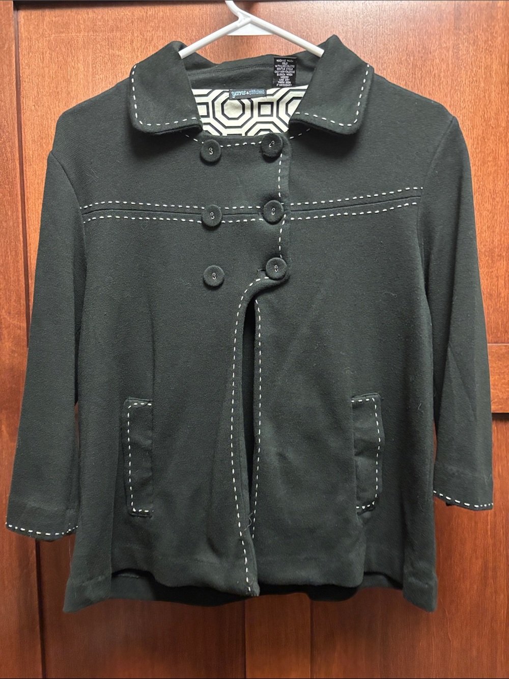 Women’s Black Double-Breasted Blazer Jacket with Contrast Stitching